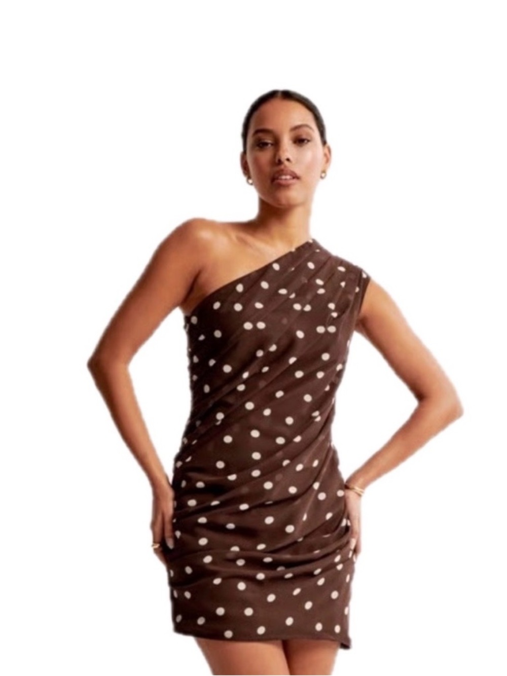 Abercrombie & Fitch Brown One-Shoulder Polka Dot Asymmetrical Dress size L
